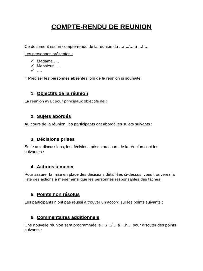 Modèle de Compte Rendu de Réunion | PDF