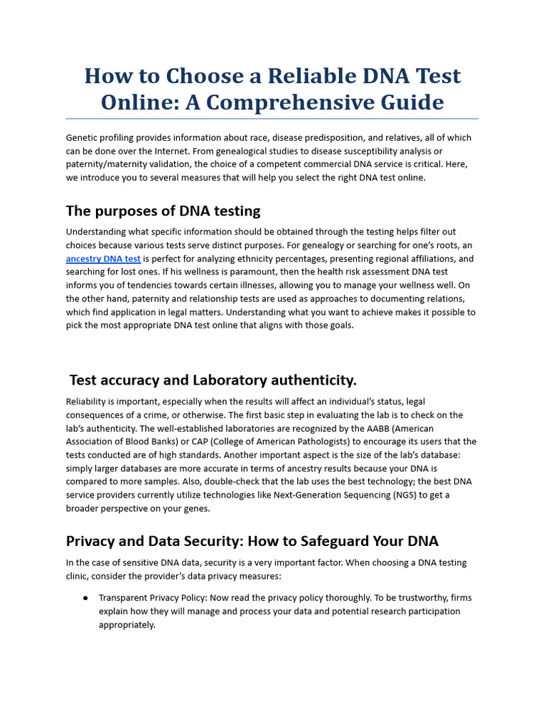 How To Choose A Reliable DNA Test Online PDF Testing Dna