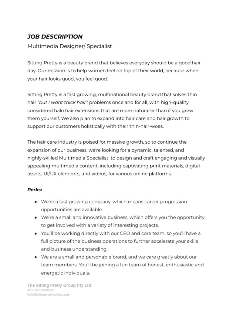Multimedia Designer Specialist SP Job Description | PDF | Graphic ...