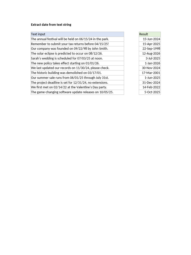 Excel Formula To Extract Date From Text String Must Be Rendered