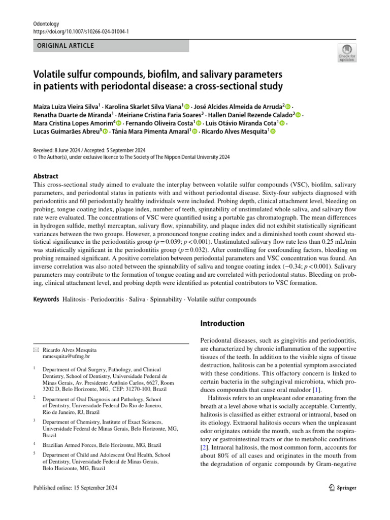 Volatile Sulfur Compounds, Biofilm, and Salivary Parameters in Patients ...