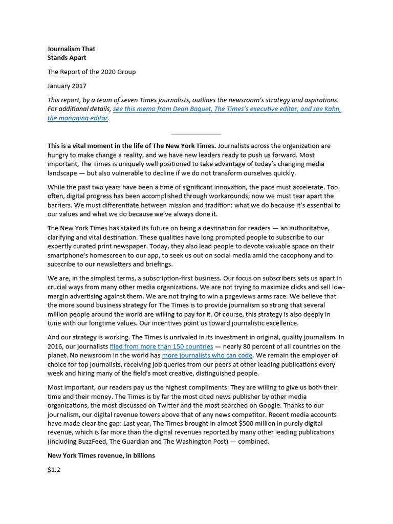 Journalism That Stands Apart NYT 2020 Group 2027 PDF Journalism News