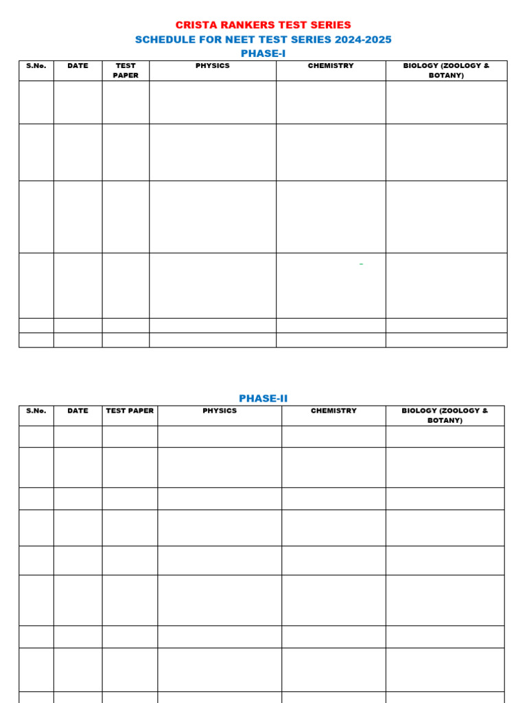NEET 2024-2025 Test Series Schedule | PDF | Chemistry | Botany