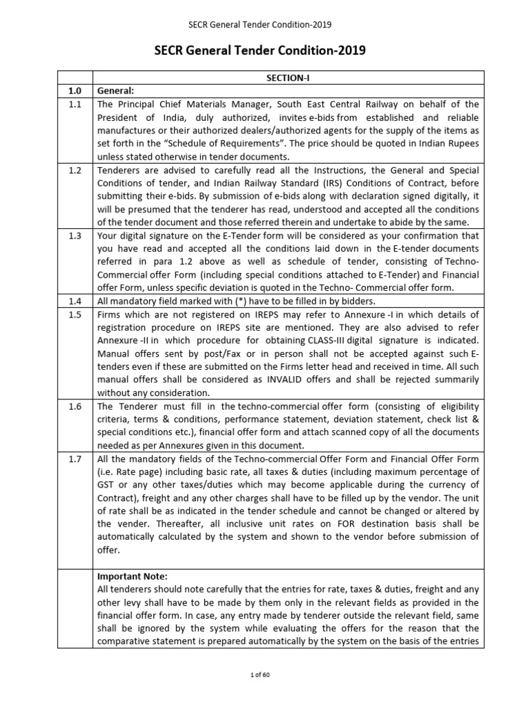 SECR 2019 General Tender Conditions | PDF | Prices | Taxes