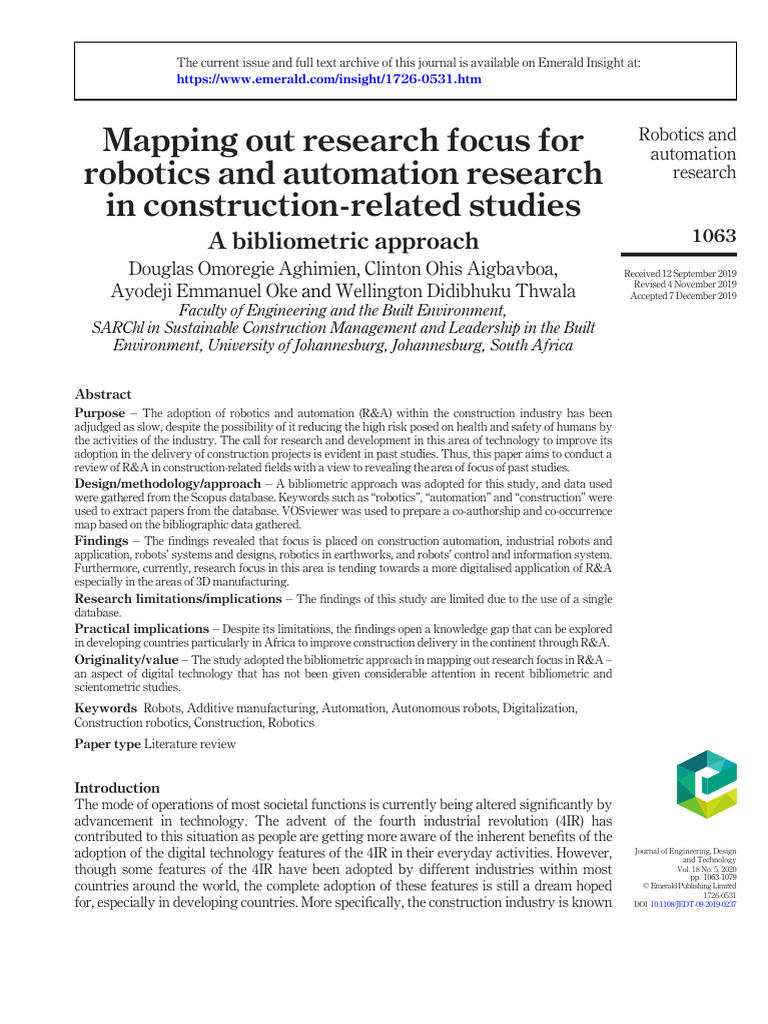 Research Focus on Construction Robotics | PDF | Automation | Robot
