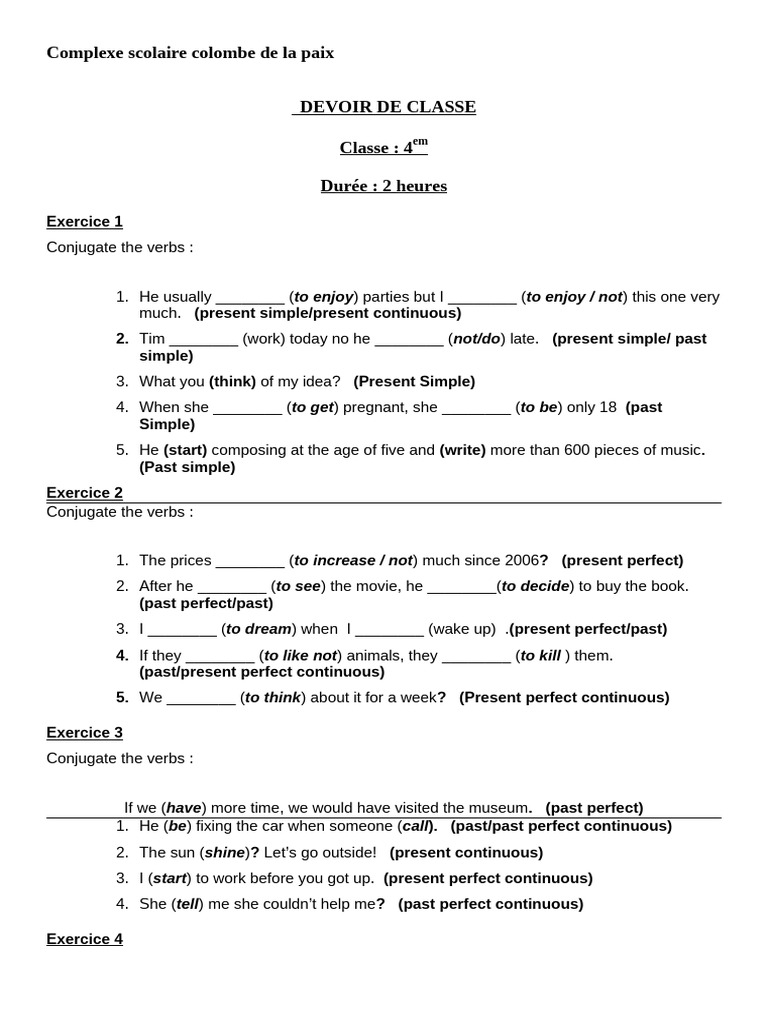 Devoir de Classe 4 Em | PDF
