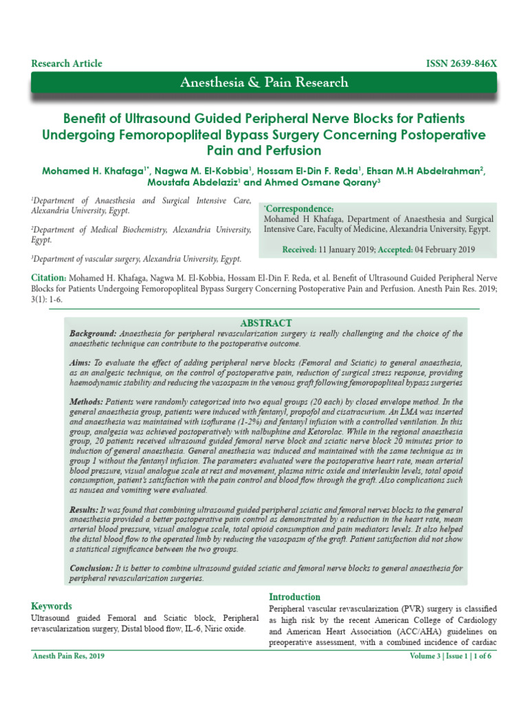 Benefit of Ultrasound Guided Peripheral Nerve Blocks For Patients ...