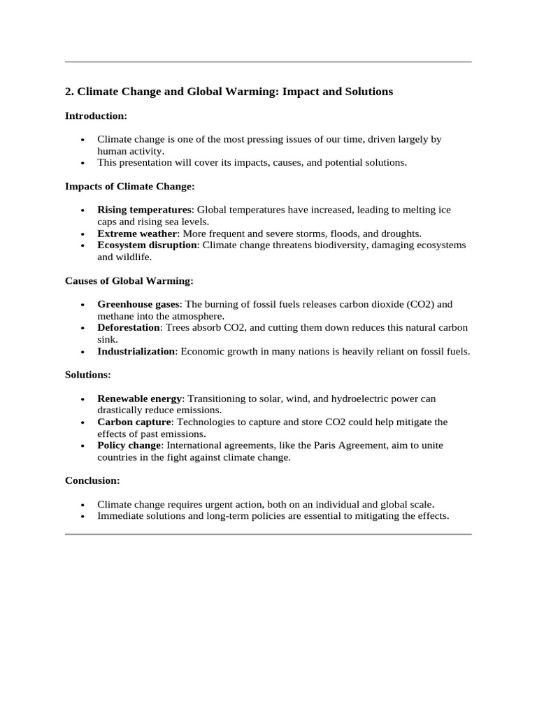 Climate Change and Global Warming: Impact and Solutions | PDF ...