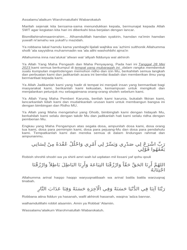 Doa Acara Resmi untuk Keberkahan | PDF | Kajian Bahasa Asing | Agama ...