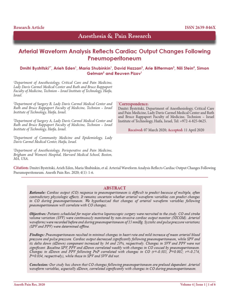 Arterial Waveform Changes in CO During Pneumoperitoneum | PDF | Blood ...
