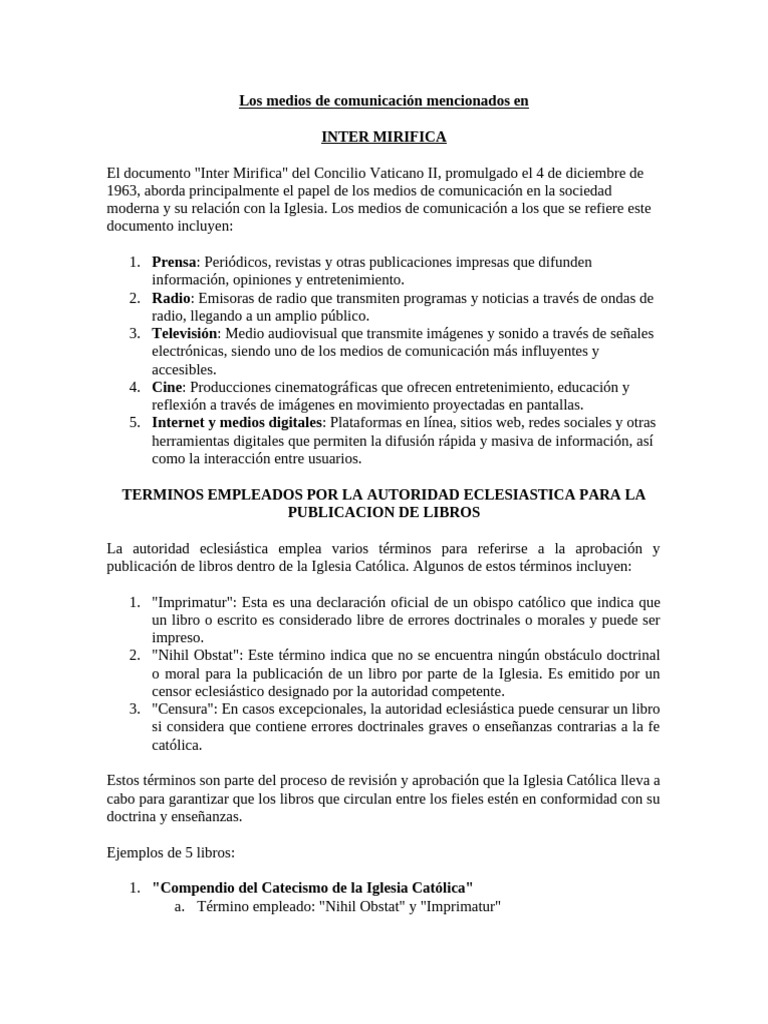 Medios en Inter Mirifica y Publicación Católica | PDF | Iglesia ...