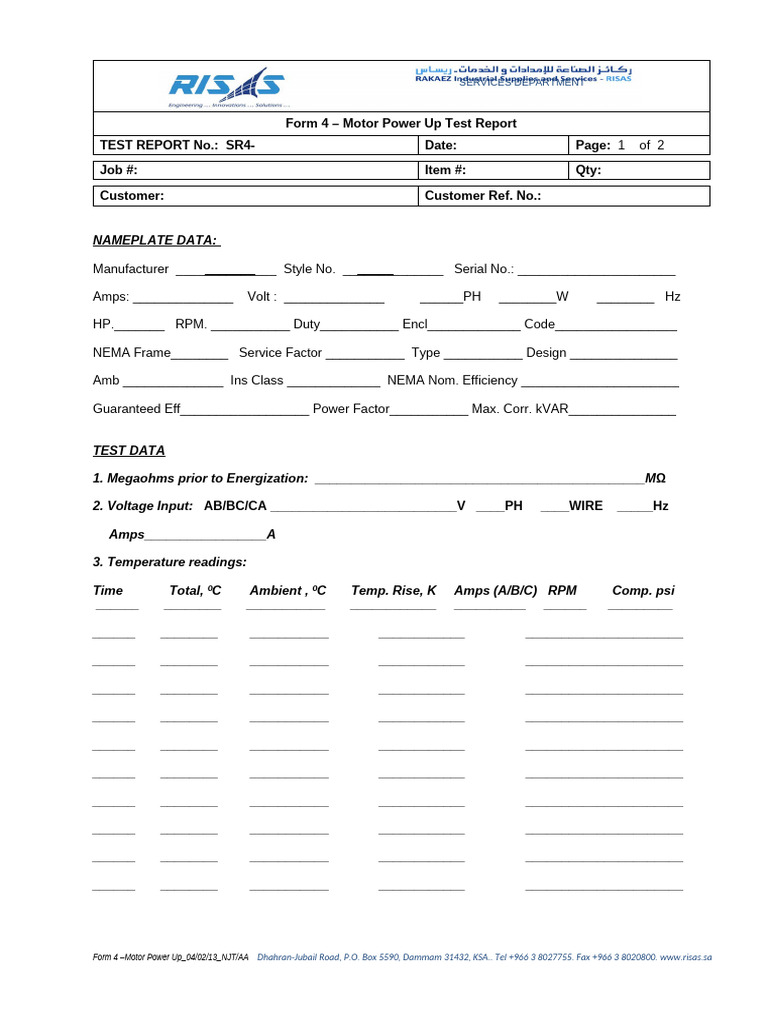 Form 4 - Motor Test Power Up - Services Dept Manual - Rev 0 Feb 4, 2013 ...