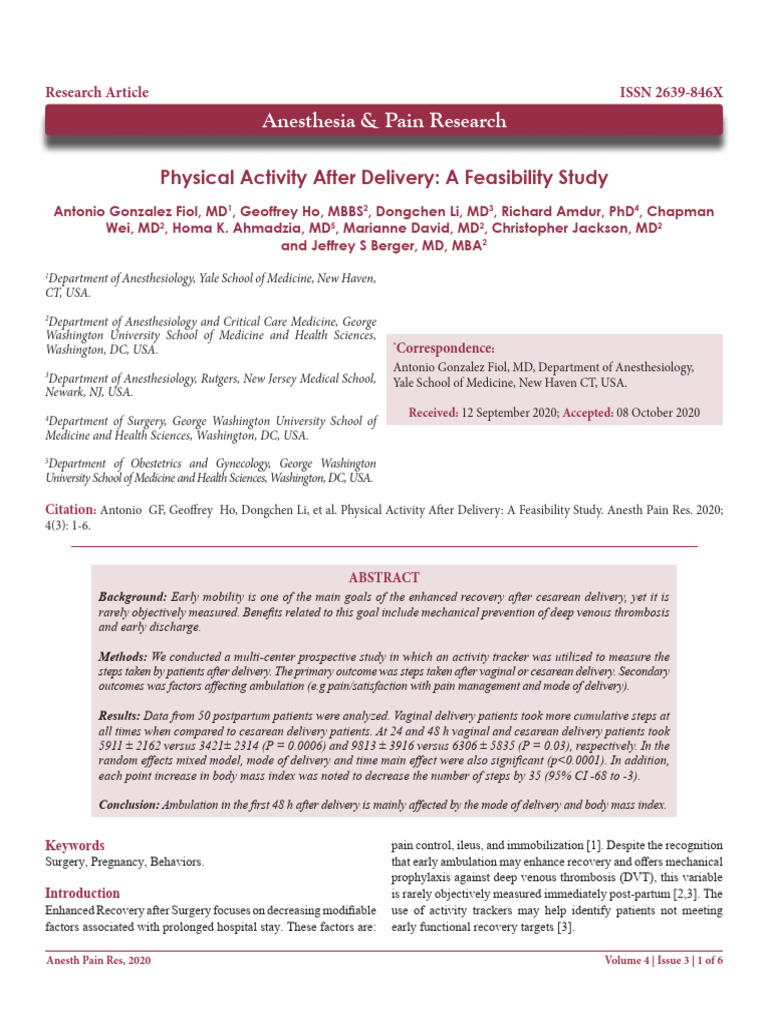 Postpartum Physical Activity Study | PDF | Childbirth | Caesarean Section