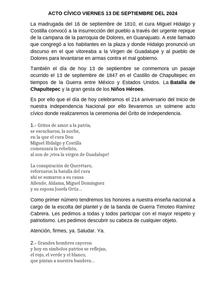 Acto Cívico por la Independencia de México | PDF | México