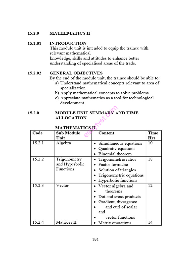 Mathematics II Module Overview | PDF | Matrix (Mathematics) | Derivative