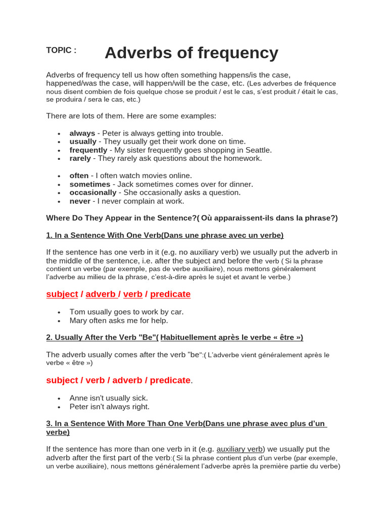 Adverbs of Frequency Explained | PDF | Verb | Subject (Grammar)