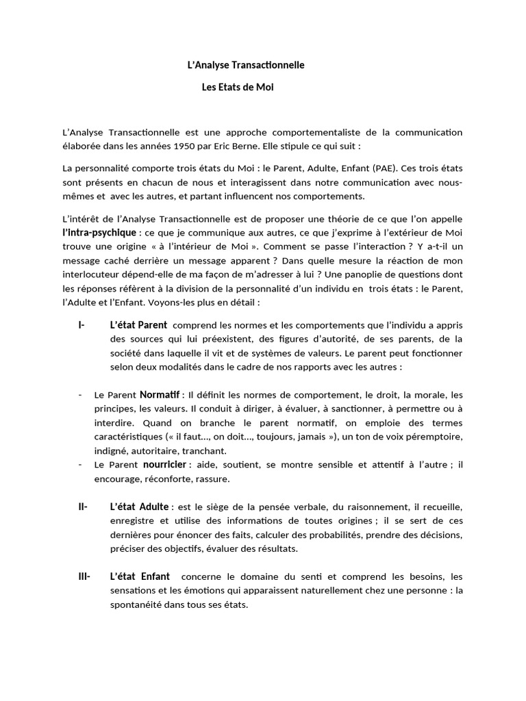 Les États du Moi en Analyse Transactionnelle | PDF | Psychologie