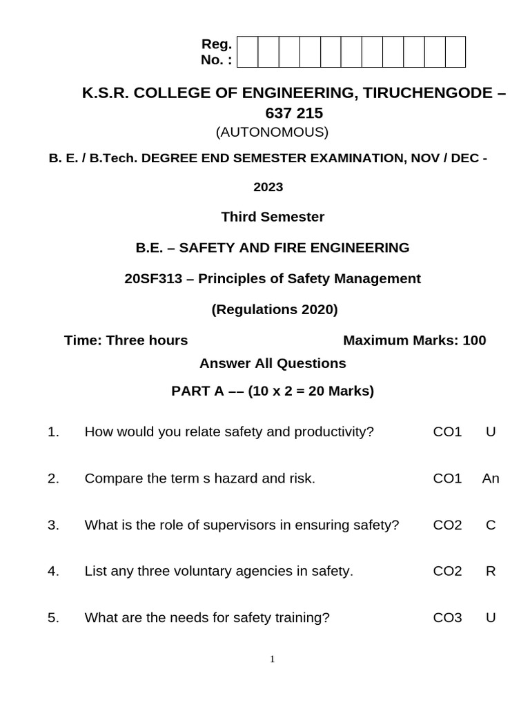 Principles of Safety Management Exam | PDF | Safety | Occupational ...