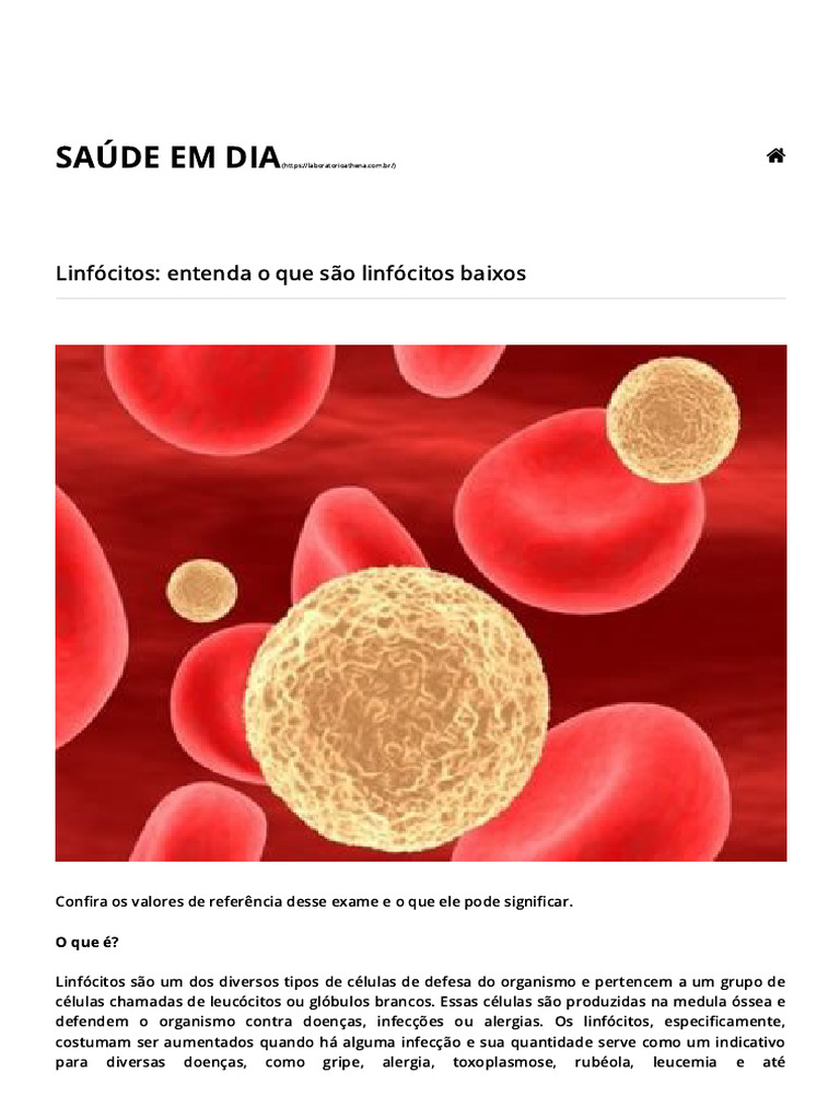 Linfócitos Baixos: Causas e Exames | PDF | Linfócito | Glóbulo branco