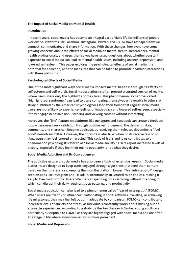 Social Media's Effects on Mental Health | PDF | Social Media | Popular ...