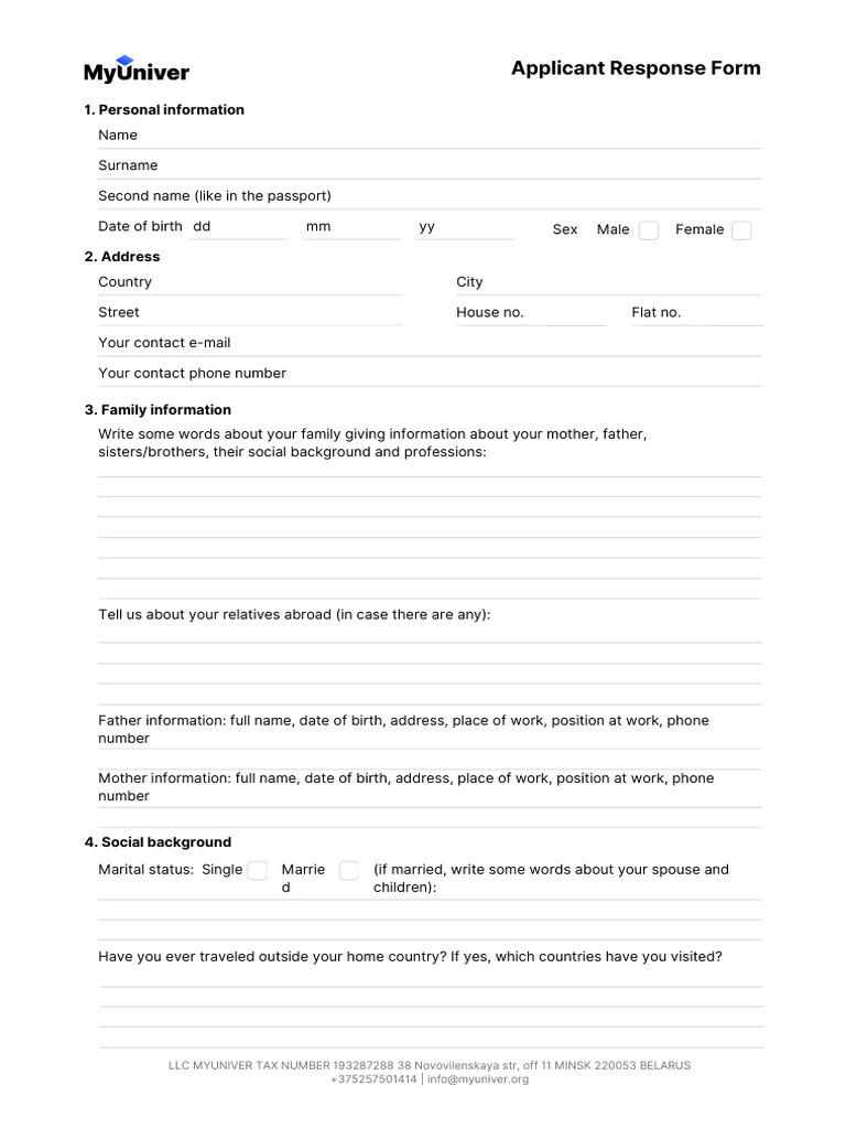 Belarus Applicant Response Form | PDF | Belarus | Travel Visa