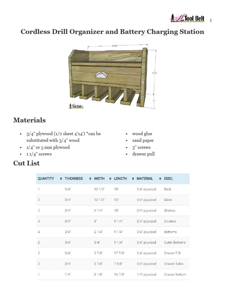 Cordless Drill Charging Station Plans | PDF | Drill | Industrial Processes