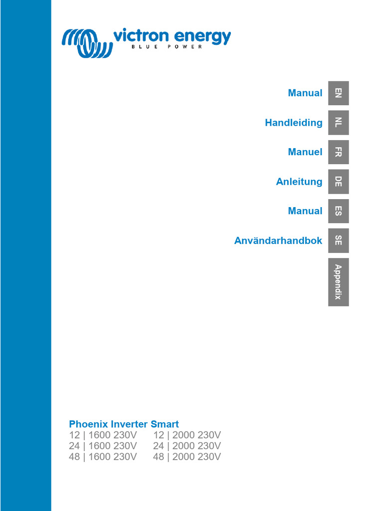 Manual Phoenix Inverter Smart 1600 2000 en NL FR de Es Se | PDF | Power ...