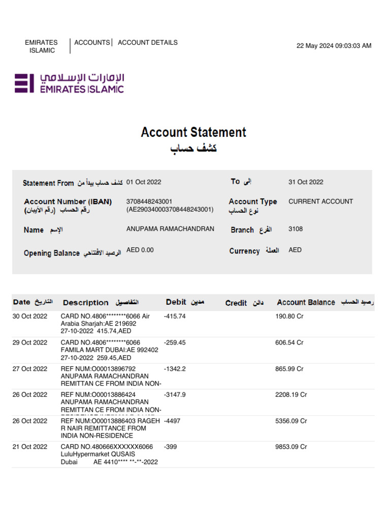 Account Statement Overview for Anupama | PDF | United Arab Emirates