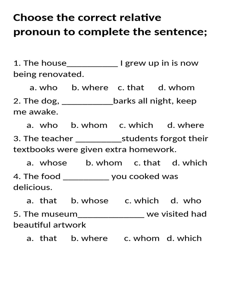 Relative Pronoun Exercises for Grade 5 | PDF