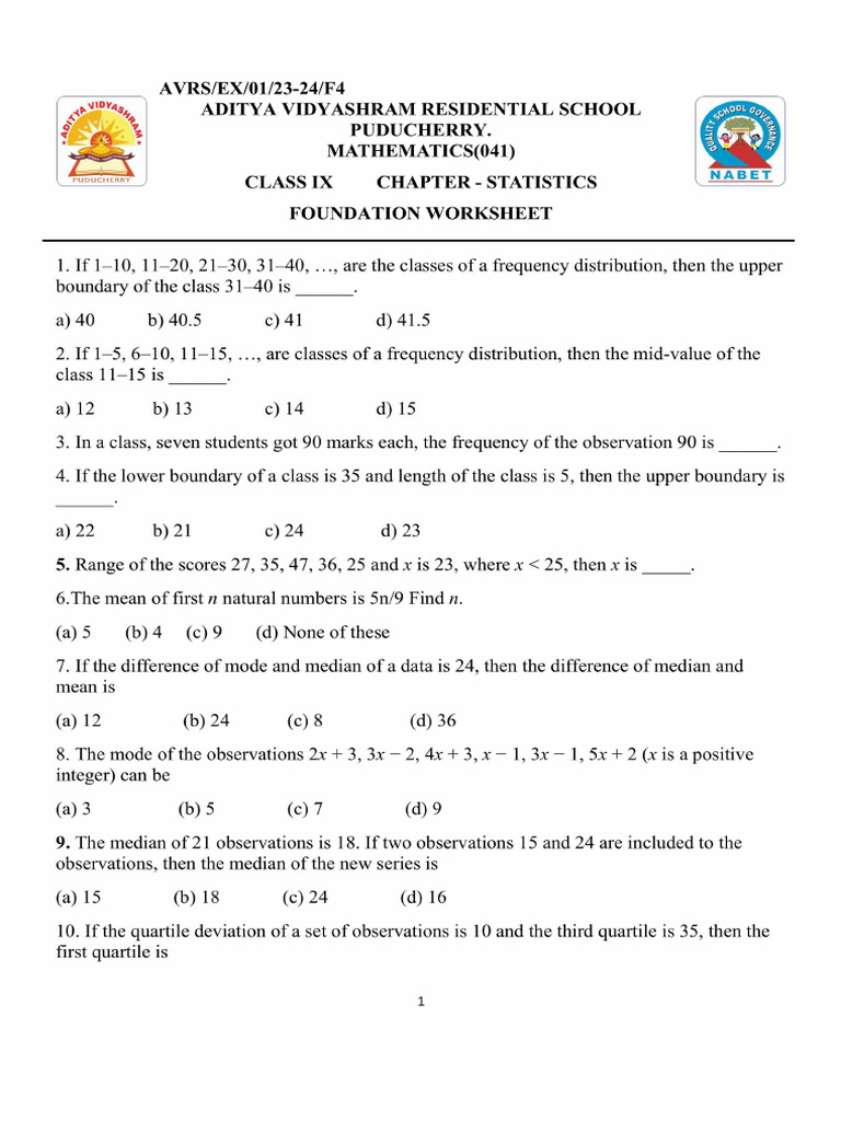 Ch-7 Statistics Foundation Ws | PDF