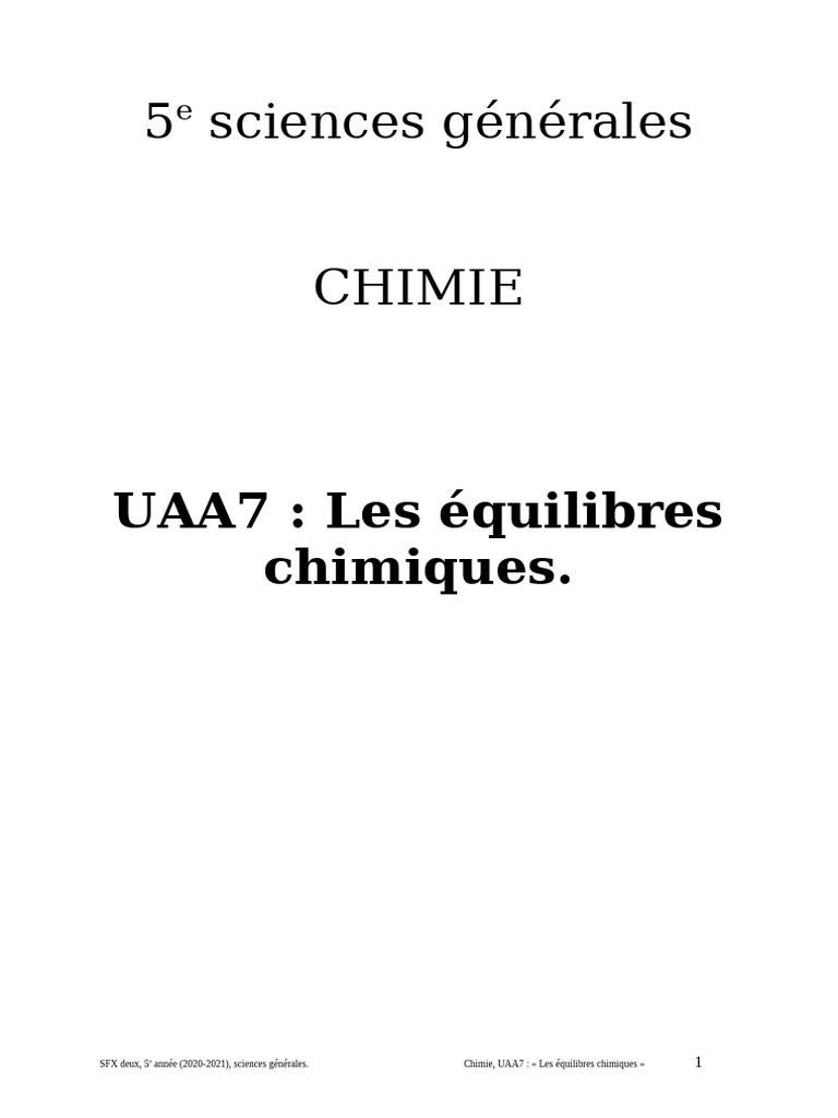 5SG. UAA7 J Les Équilibres Chimiques | PDF | Équilibre chimique | Chimie