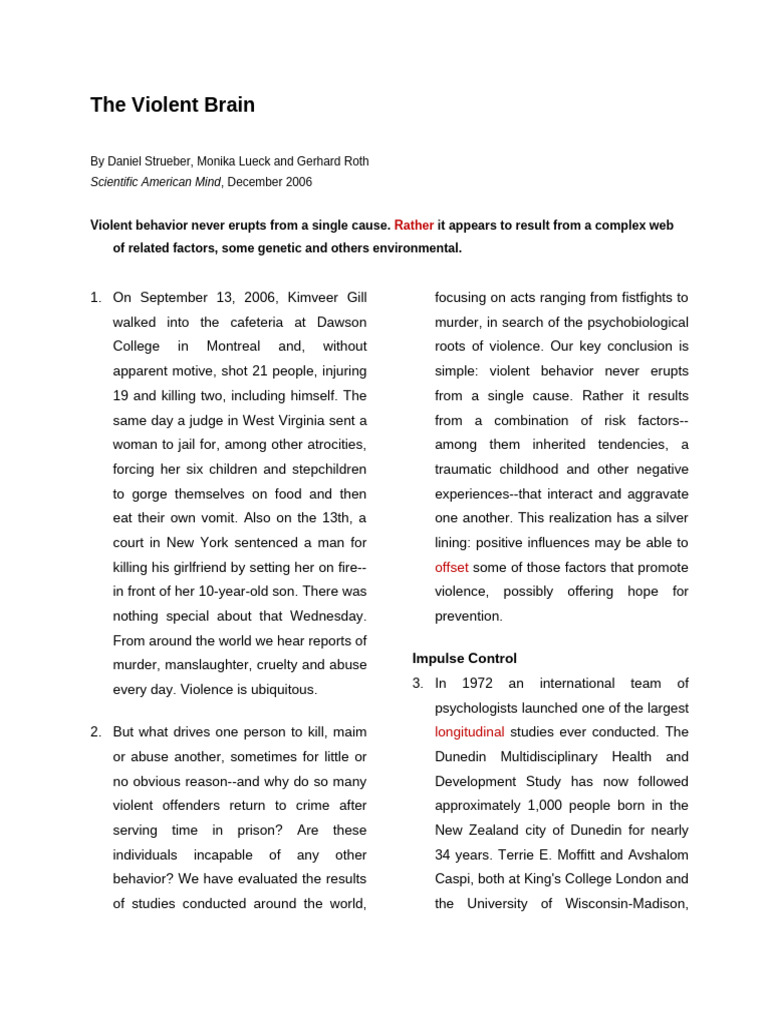The Violent Brain Text+ Global Reading | PDF | Psychopathy | Antisocial ...