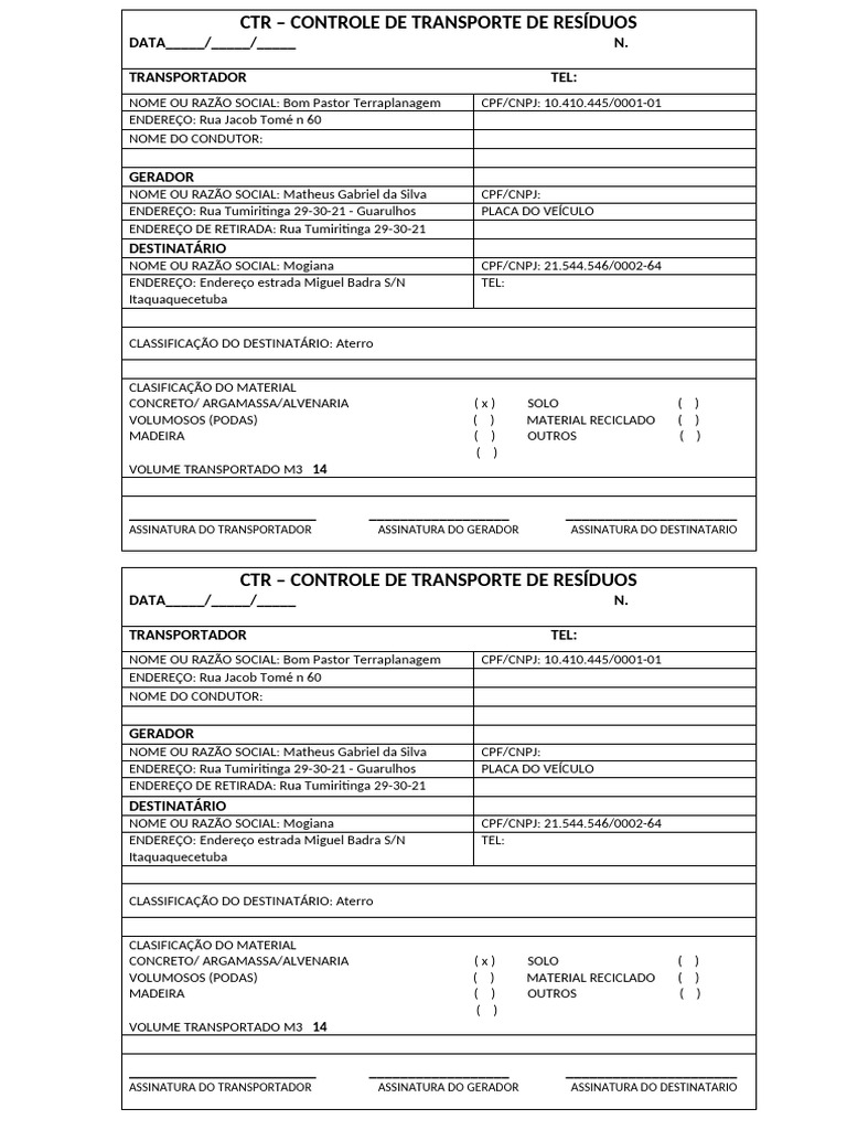 CTR - Controle de Transporte de Resíduos | PDF | Desperdício | Poluição