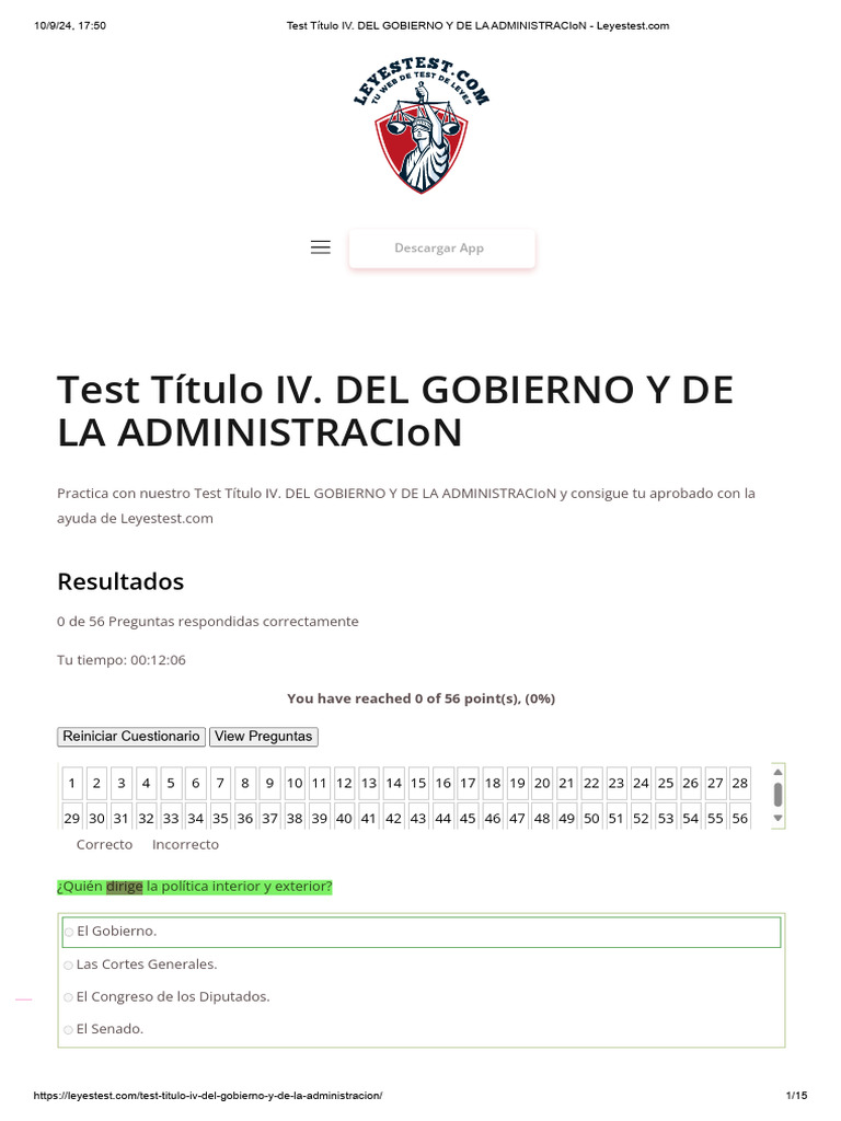 Test de Gobierno y Administración | PDF | Cortes Generales | Legislador