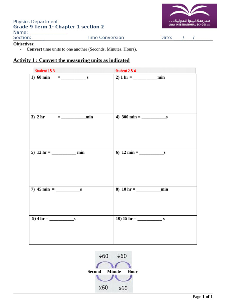 Time Unit Conversion Worksheet | PDF