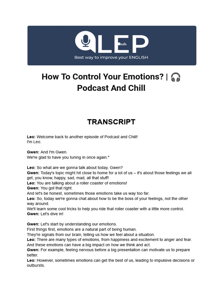 How To Control Your Emotions - ? Podcast and Chill | PDF | Feeling ...