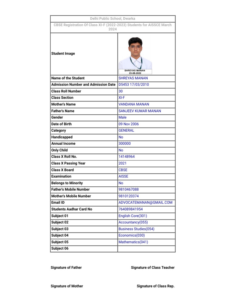 SHREYAS MANAN Student - Class XI F - Delhi Public School Dwarka | PDF