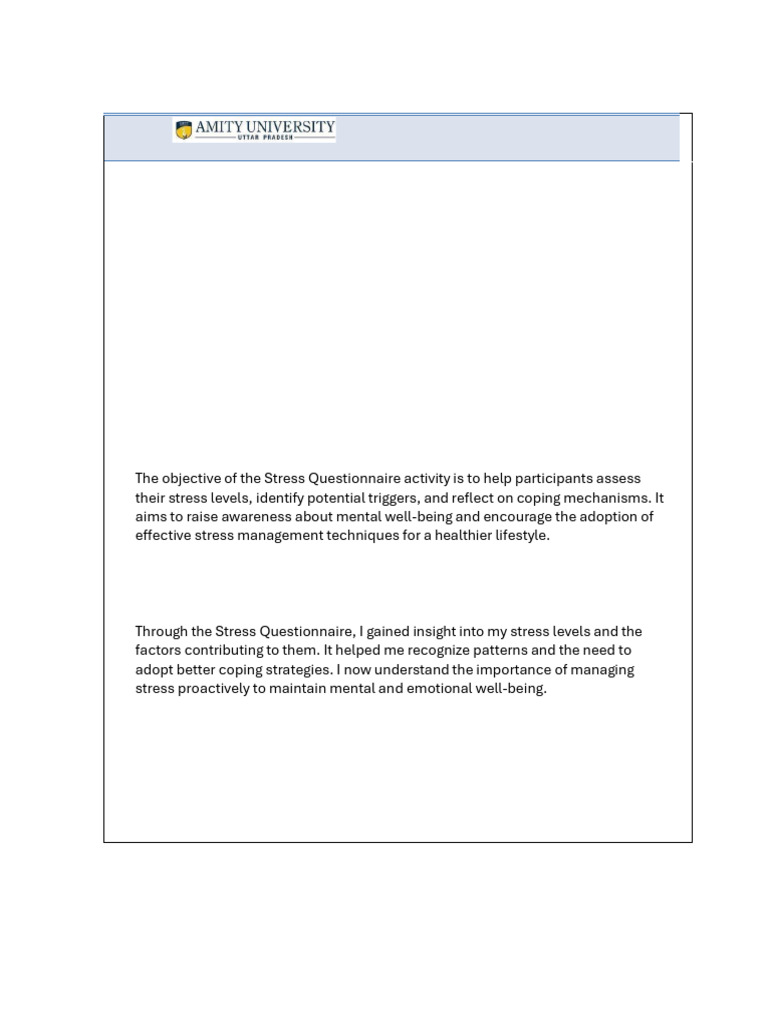 Stress Questionnaire Lap | PDF