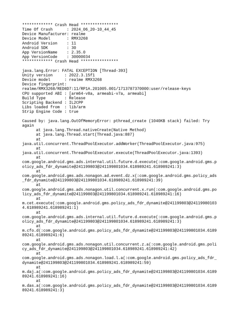RMX3268 Crash Report Analysis | PDF | Java (Programming Language ...