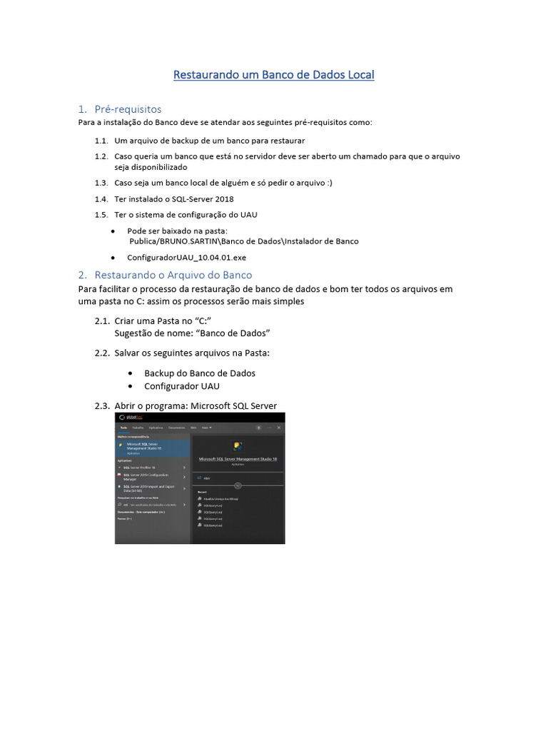 Restauração de Banco de Dados no SQL Server | PDF | Microsoft SQL ...