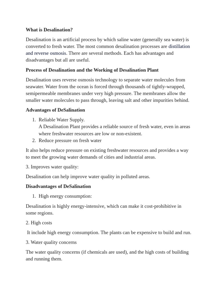 Desalination: Pros and Cons Explained | PDF