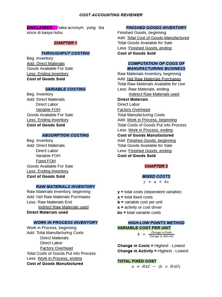 Cost Accounting Concepts and Methods | PDF | Cost Of Goods Sold | Inventory