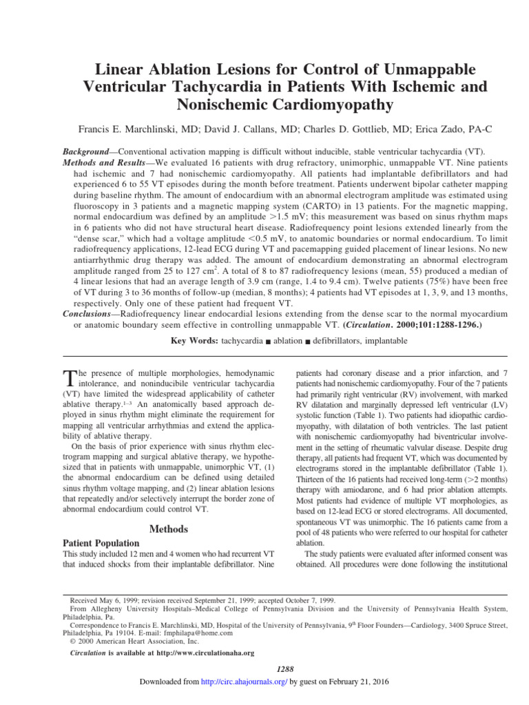 Linear Ablation for Unmappable VT Control | PDF | Heart ...