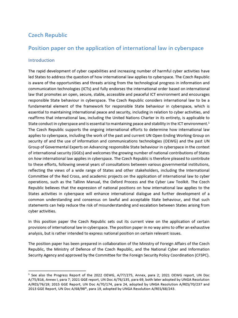CZ Position Paper On The Application of IL Cyberspace | PDF ...
