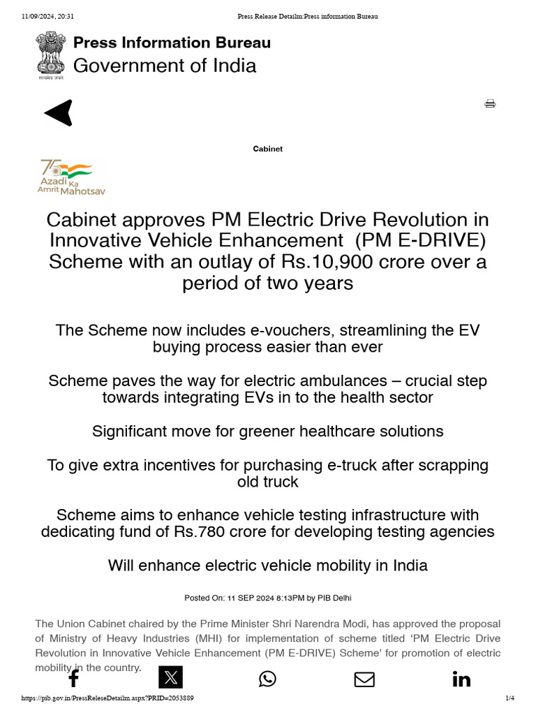 Cabinet Approves PM E Drive Scheme | PDF