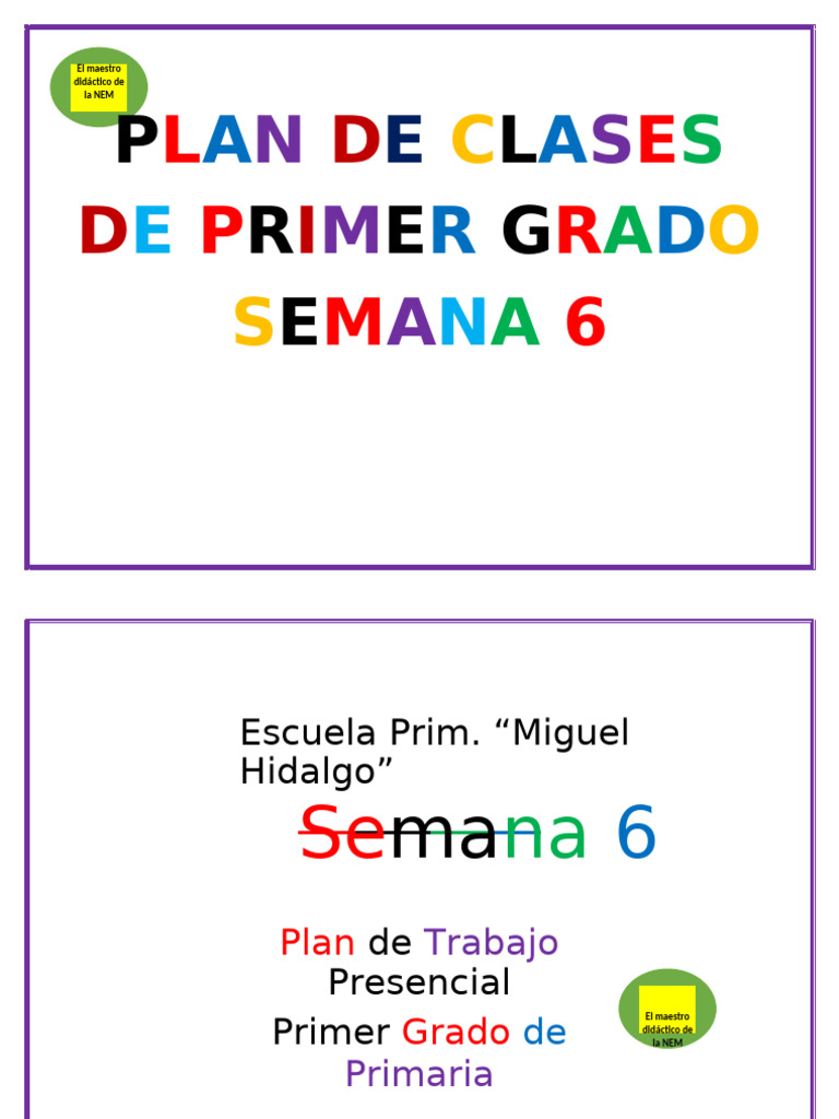 Plan de Clases para Primer Grado - Semana 6 | PDF