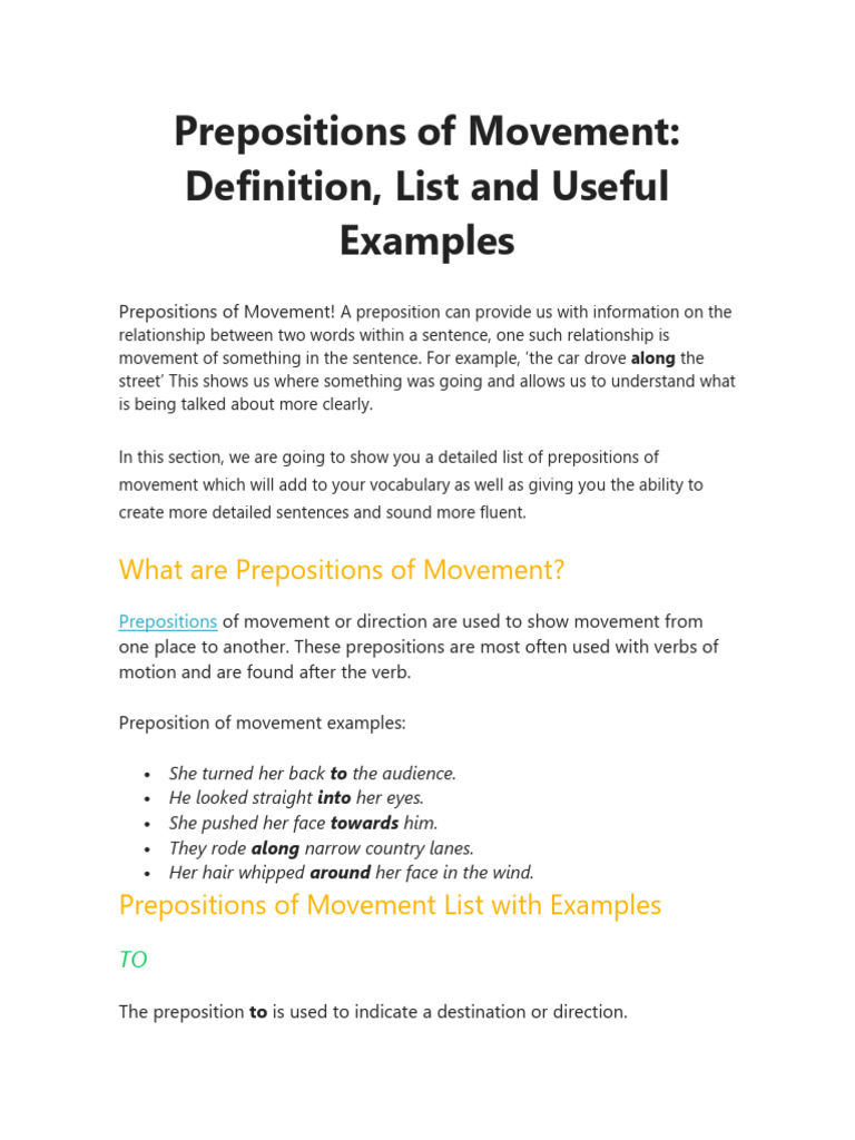Prepositions of Movement Explained | PDF | Preposition And Postposition ...
