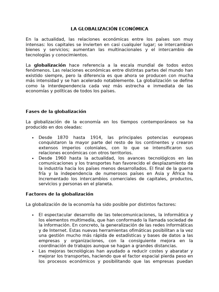Impacto de la Globalización Económica | PDF | Desempleo | Business