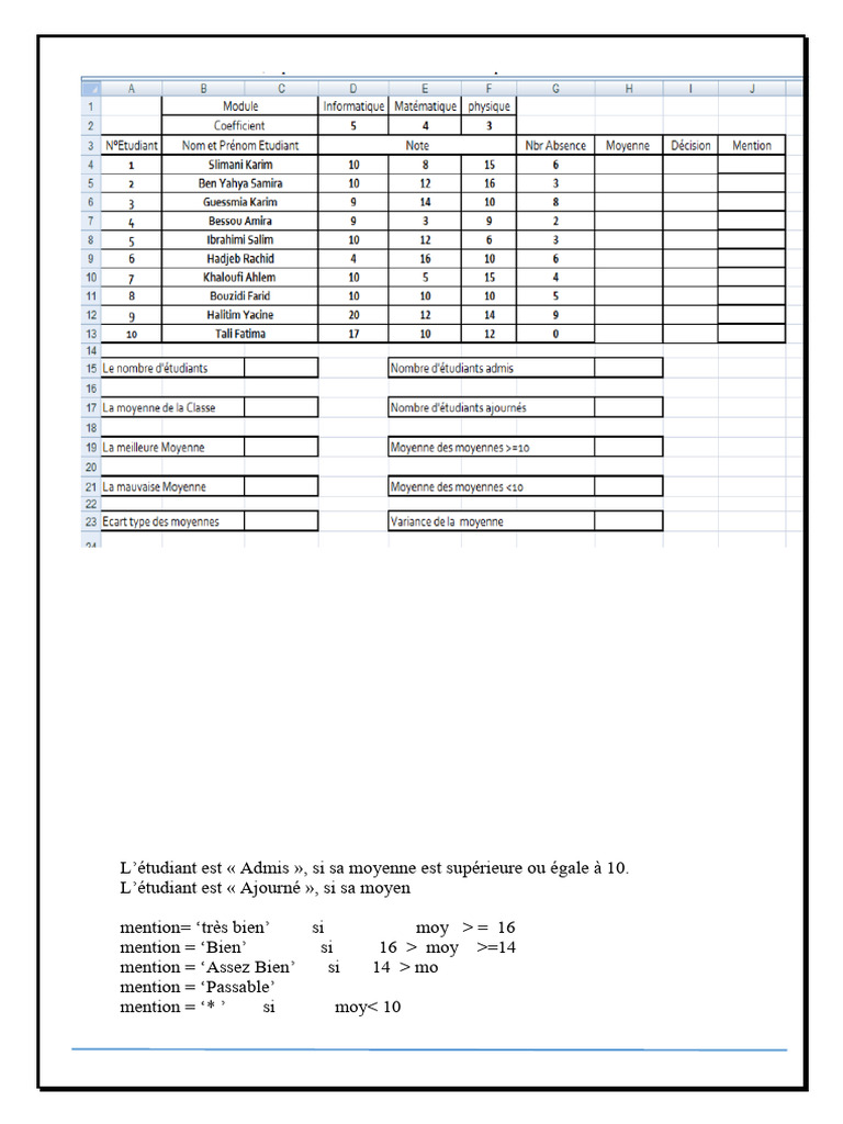 Analyse des notes des étudiants en Excel | PDF