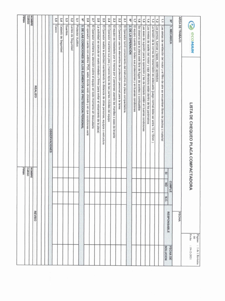 Check List Placa Compactadora | PDF